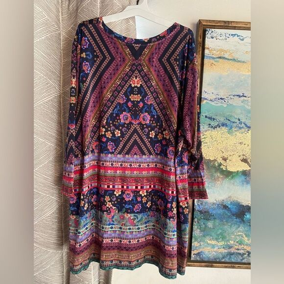 Johnny Was  Floral T-Shirt Womens Sz 2X Long Sleeve V Neck Top Multicolor - Picture 3 of 11